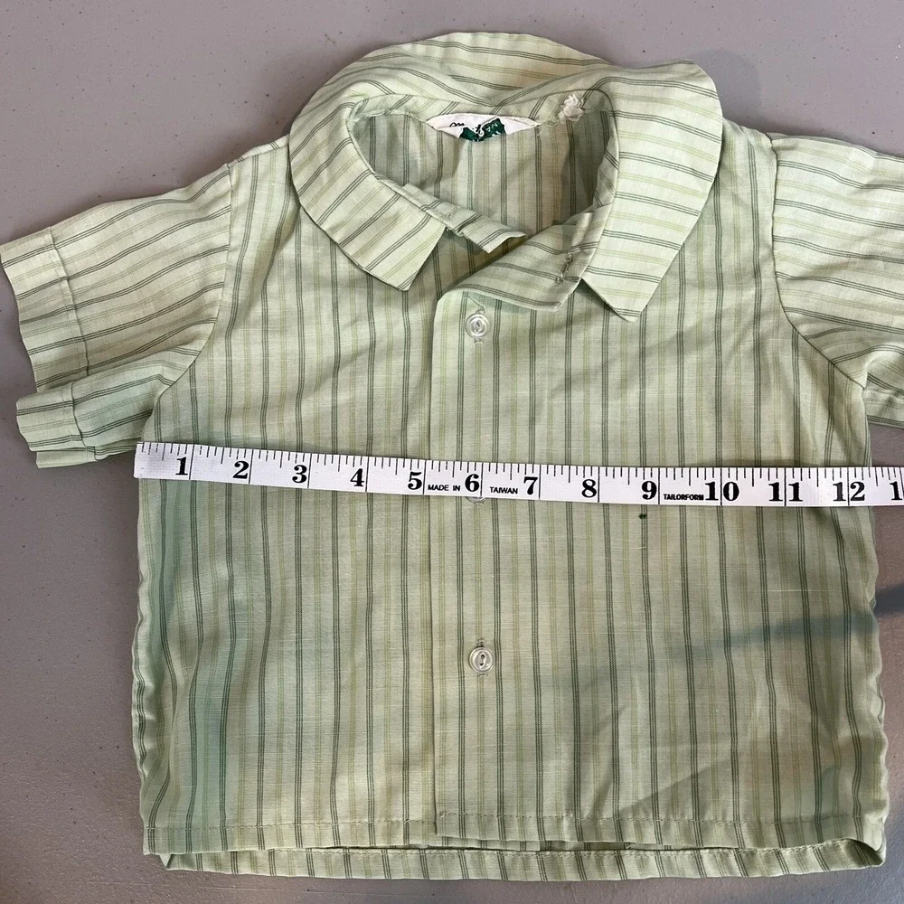 Vtg Baby Toddler Boys 2 Pc Outfit Master Mort of Miami Green Overalls Shirt